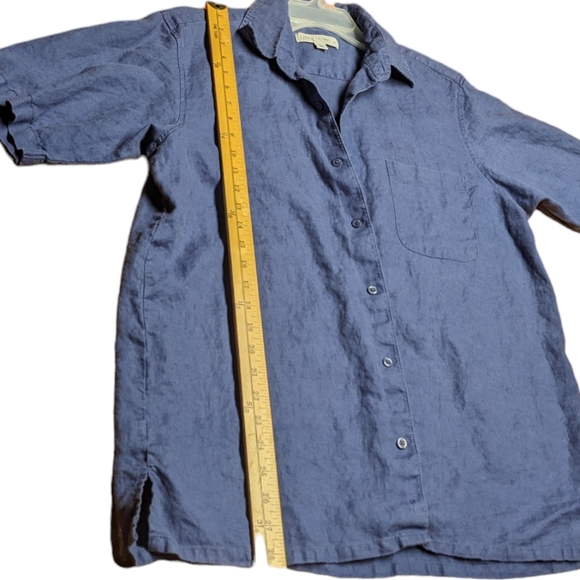 Linea Uomo 100% Linen Blue Men's Large Button Down Dress Shirt - Picture 4 of 8